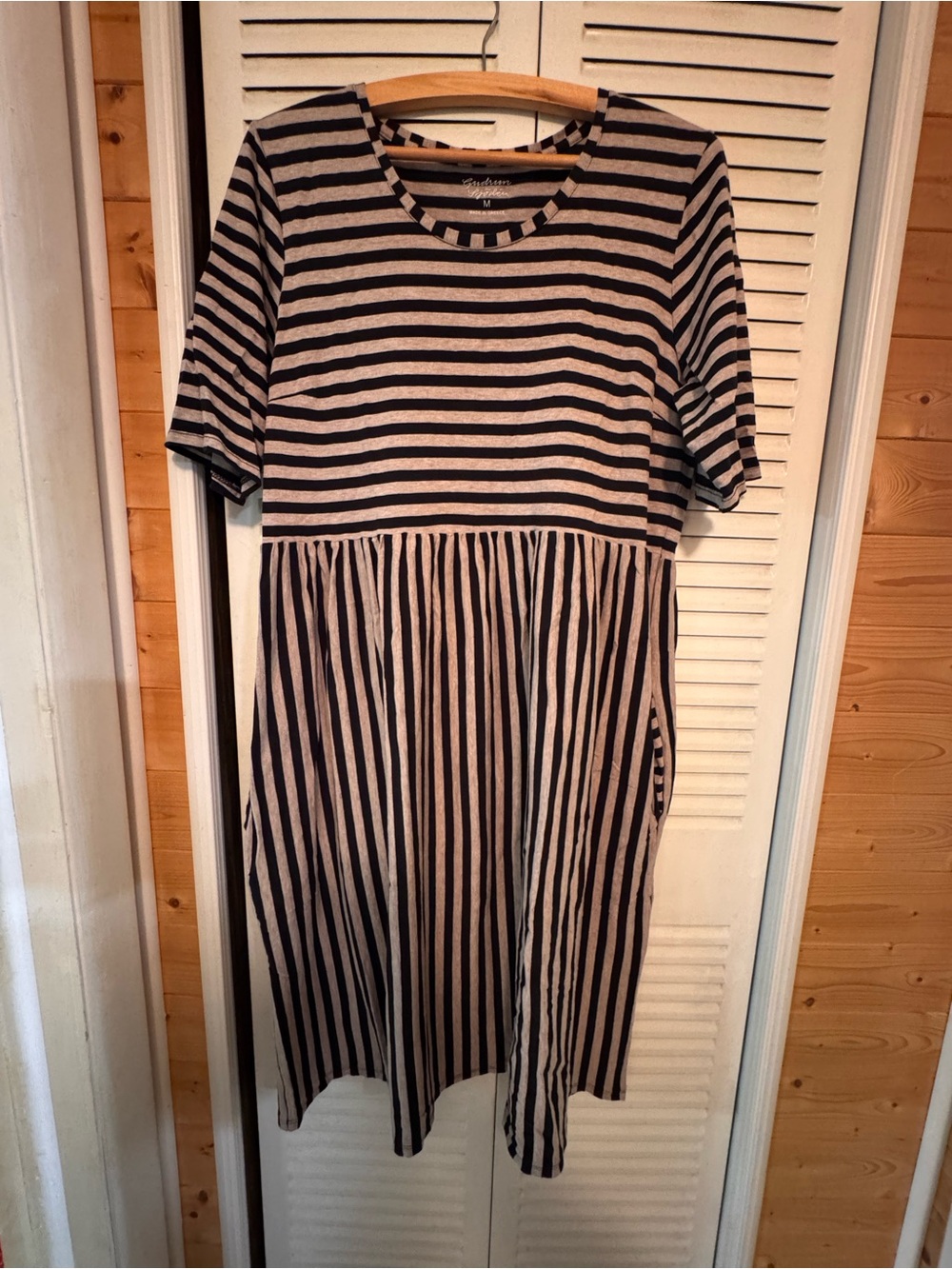 Gudrun Sjoden Black & Beige Striped Midi Dress